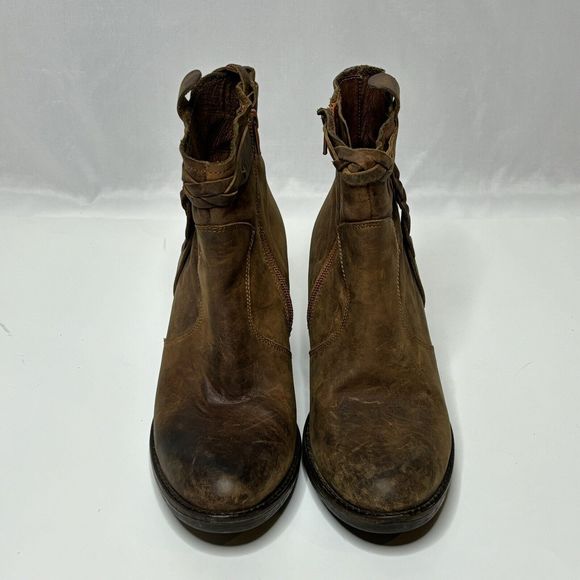 PLDM Palladium Leather Ankle Boots Womens 7.5 Stony CSR Heel Brown Booties Braid - Picture 2 of 14